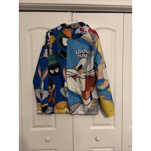 Looney Tunes Members Only Jacket Mens Size Large Hooded Windbreaker Bugs Marvin